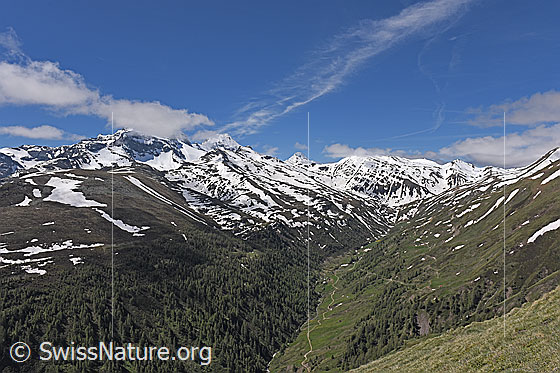 Foto: Blick vom Breithorn über das Saflischtal zu Oberblatthorn und Saflischpass.
