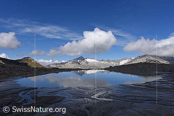 Foto: Spiegelung der Gärstenhörner in kleinem Gletschersee.
