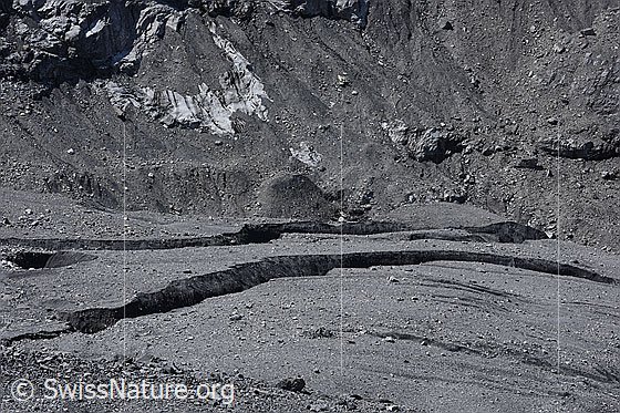 Foto: Erosiongräben im Vorfeld des Gamchigletschers.
