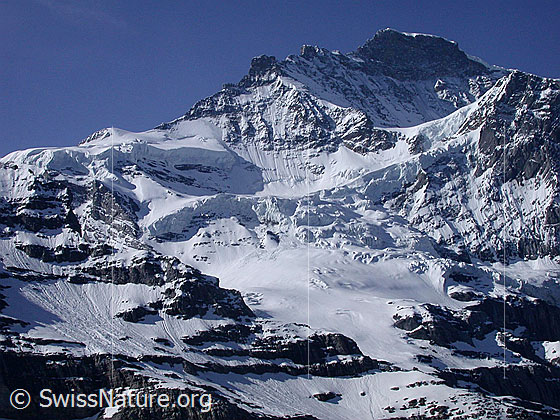 Foto: Blick von der Kleinen Scheidegg zur Jungfrau. Links ist der Chielowenen Gletscher zu sehen.