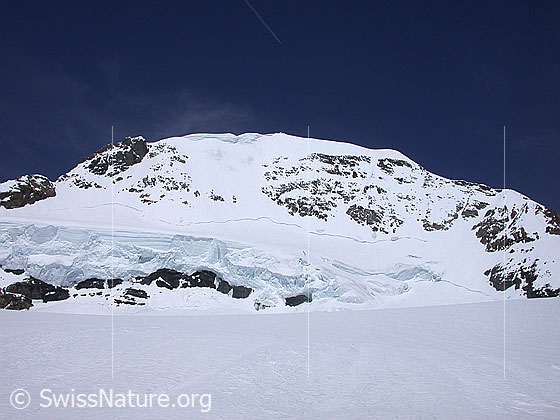Foto: Blick vom Jungfraujoch (Jungfraufirn) in die Südwand und zum Gipfel des Mönch.