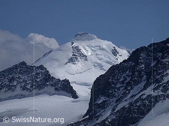 Foto: Blick vom Jungfraujoch zum Aletschhorn.
Im Vordergrund ein Teil des Kranzbergs.
