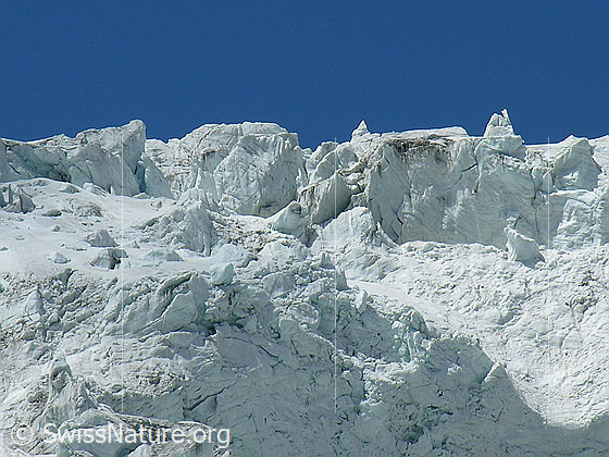 Foto: Ausschnitt aus Gletscherabbruch mit Eistürmen.