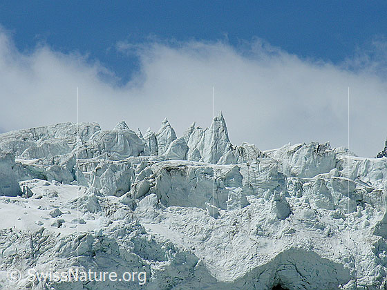 Foto: Ausschnitt aus Gletscherabbruch mit Eistürmen.