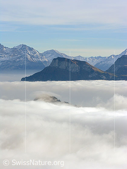 Foto: Niderbauen Chulm mit Nebelmeer. Dahinter sind Chli Windgällen und Witenalpstock zu sehen.