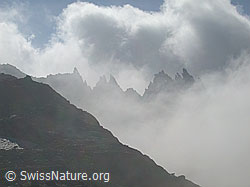 DSCN6300: Gezackter Grat zwischen Grampiel- und Mittelbergpass mit Nebel