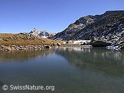F007834: Zugefrorener Bergsee mit schwacher Spiegelung