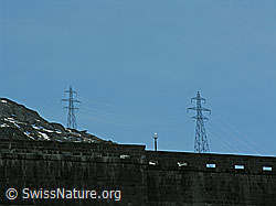 F030479: Staumauer Seeuferegg (Grimselsee) und Hochspannungsleitung