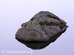F030566: Spiegelung eines Felsblocks in spiegelglatter Wasseroberfläche