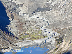 Foto: Gletschervorfeld des Unteraargletschers und Grimselsee