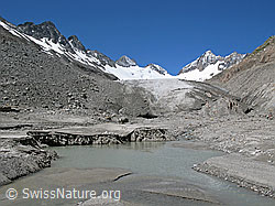 F050444: Gletschertor, Bergsee, Sandbank, Erosion