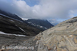 Foto: Gletscherschliff auf marmoriertem Fels