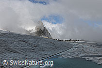 Foto: Nebelstimmung über Gletscher und Gletschersee