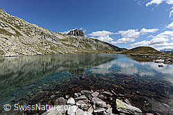 F089458: Spiegelung im Bergsee (Lutersee, Andermatt)