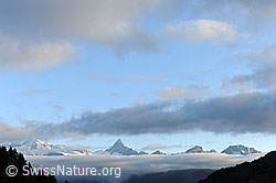F090352: Morgenstimmung mit Nebelmeer und Bergkette