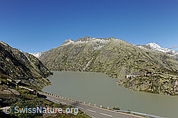 F117981: Passtrasse zum Grimselpass und Berglandschaft mit Grimselsee