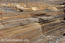 F120503: Ockerfarbener, geschichteter Fels