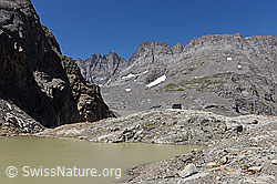 F132921: Blick über Gletschersee in karge Berglandschaft