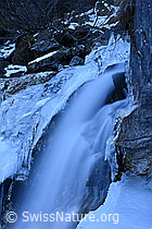 F136721: Von Eisgebilden gesäumter Wasserfall