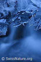 F136743: Kunstvolle Eisgebilde in Bergbach (Langzeitbelichtung)