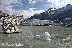F146548: Eisscholle und klares Eisgebilde im Gletschersee
