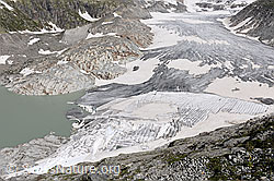F158896: Rhonegletscher: Proglazialer See, Gletscherzunge und Abdeckungen (Stand 7.2019)