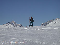 G001509: Alpinist mit Skis auf dem Gipfel
